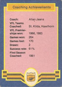 1986 Scanlens VFL #43 Allan Jeans Back